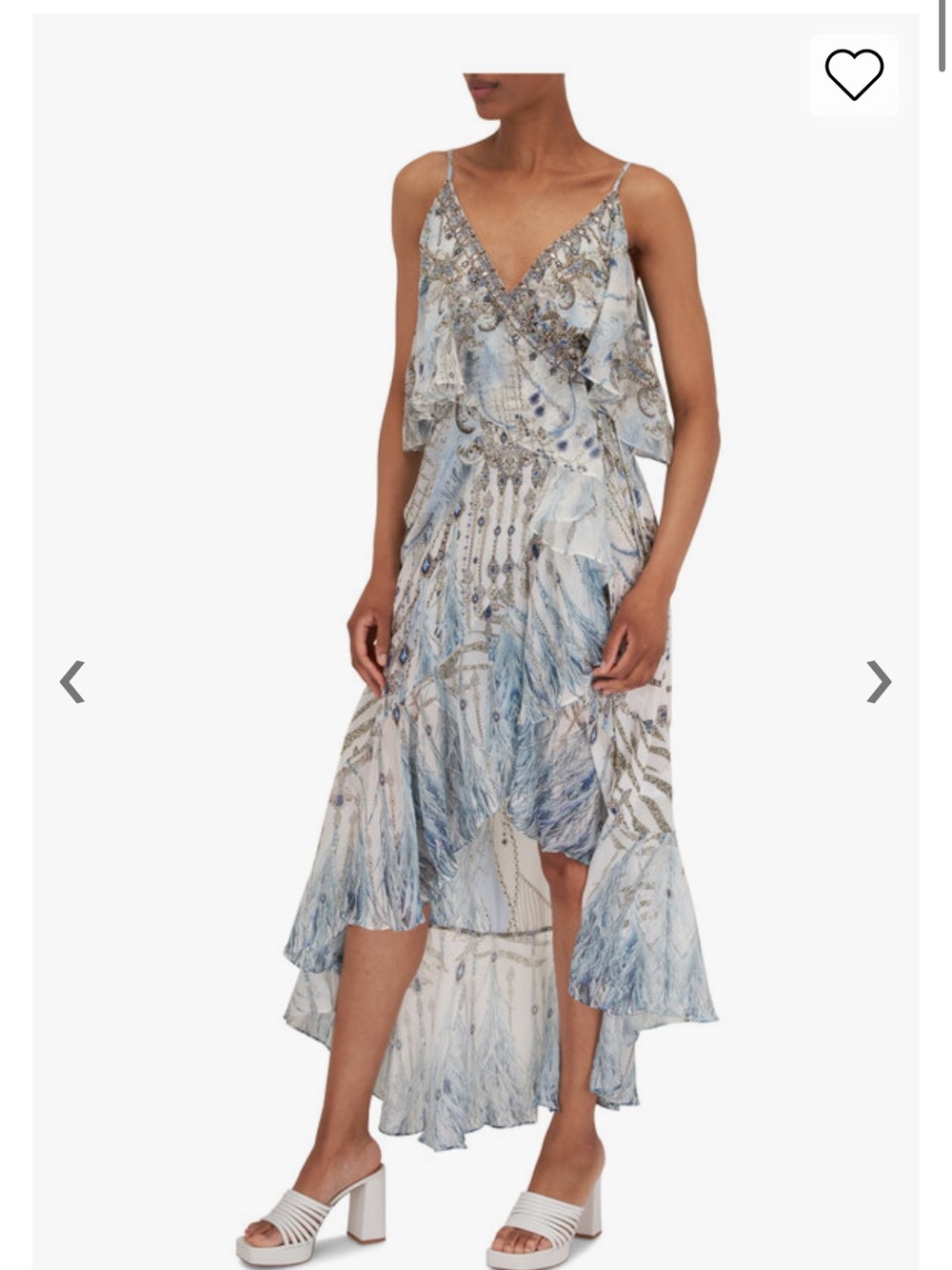 Camilla Light Blue and Cream Printed High-Low Ruffle Dress